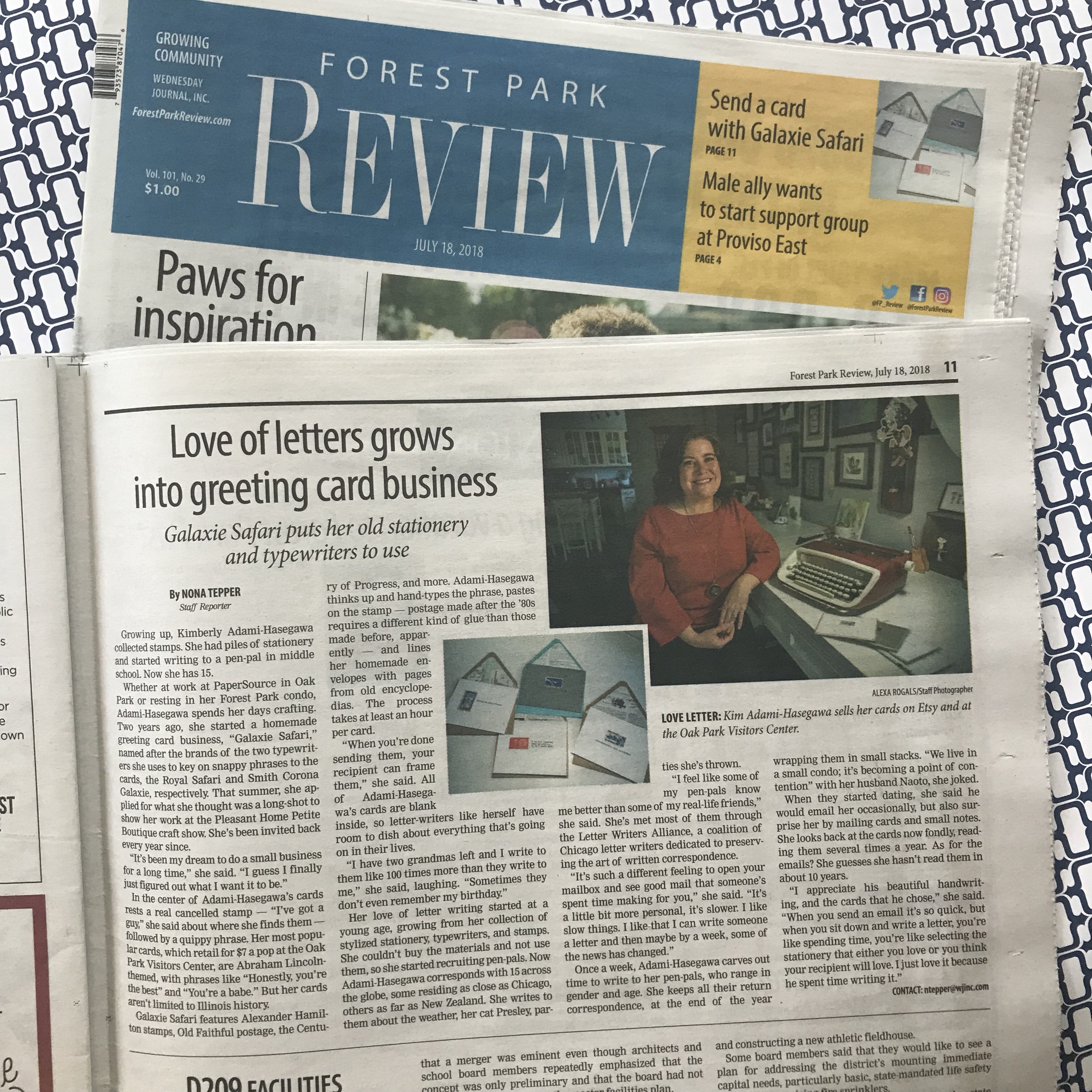forest Park Review, Galaxie Safari in the news, local newspaper, forest park, oak park