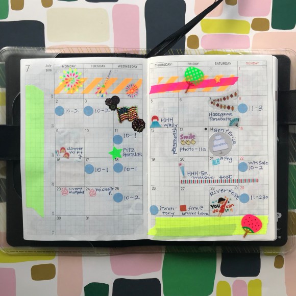 hobonichi, hobonichi calendar, july, monthly spread, calendar stickers