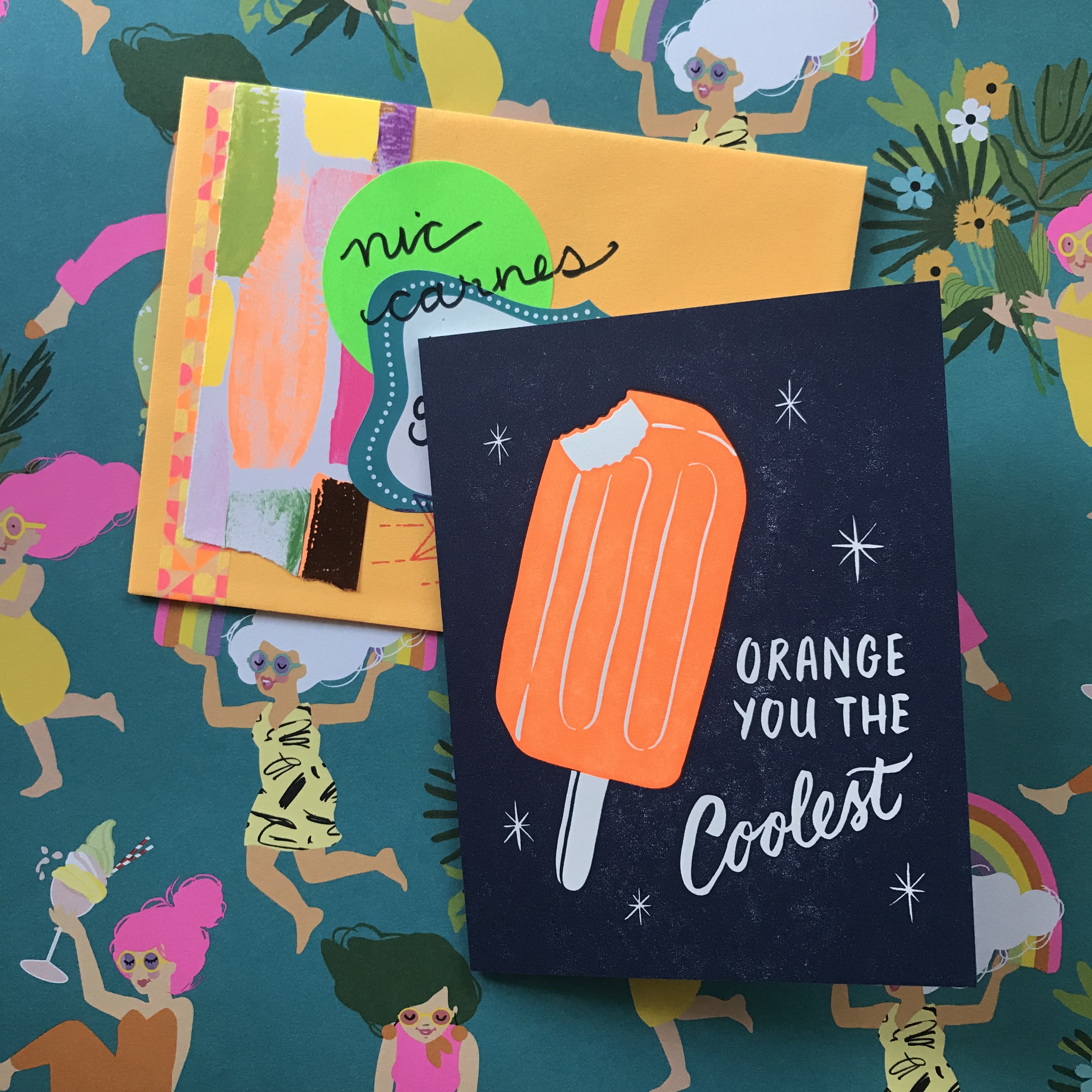 creamsicle letterpress card, neon mail, pen pals, summer mail