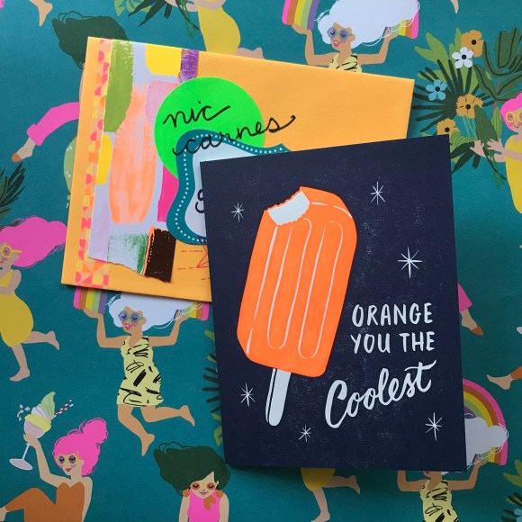 creamsicle letterpress card, neon mail, pen pals, summer mail