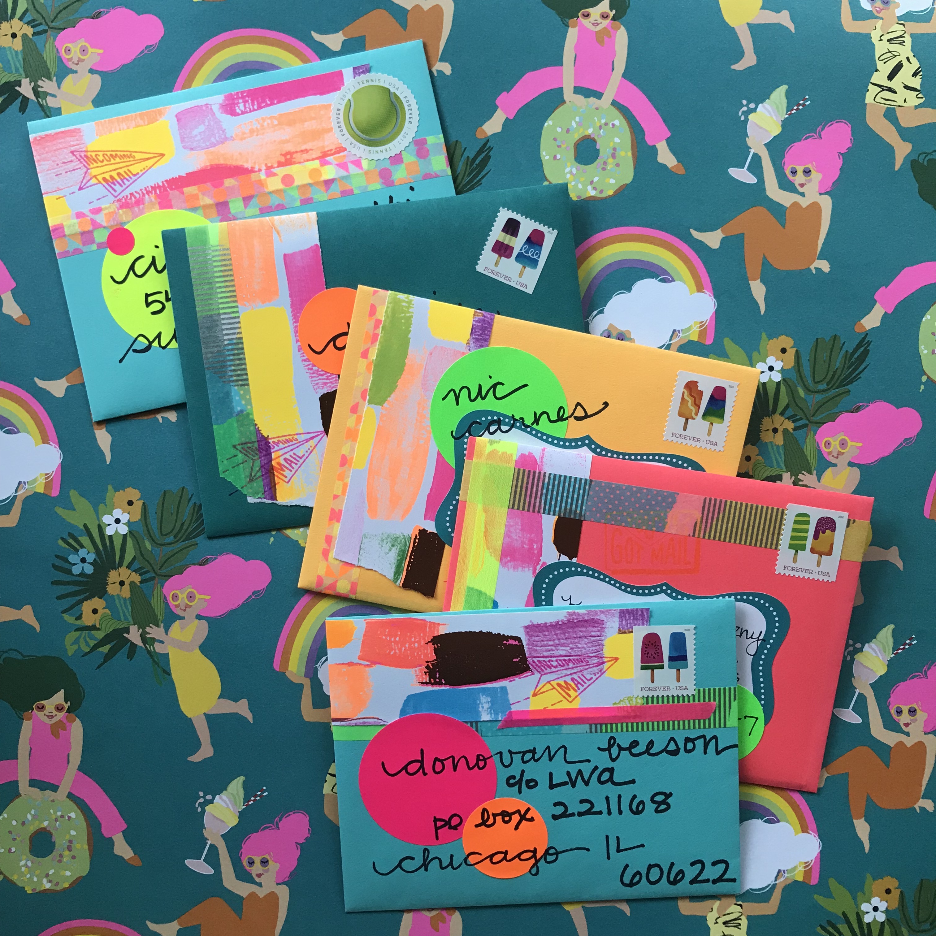neon mail art, neon mail, pen pals, summer mail