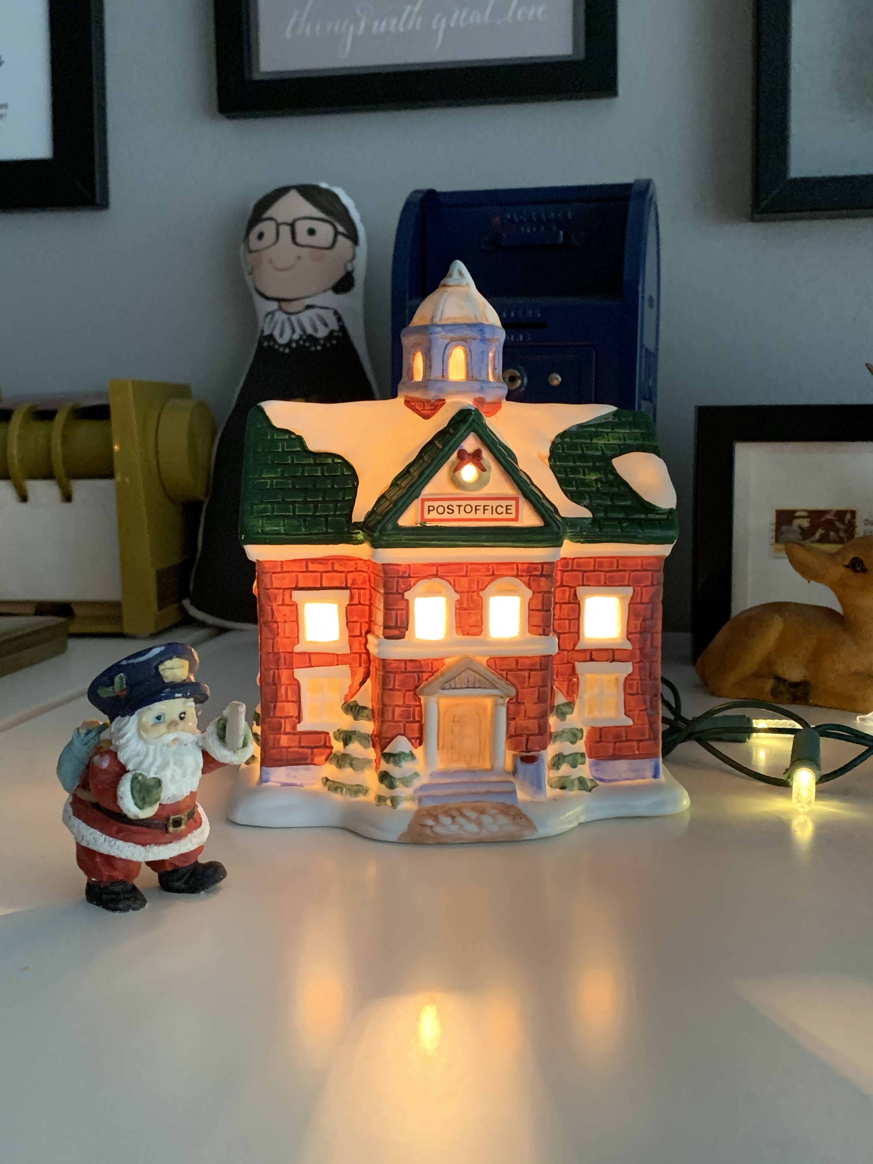 christmas village post office, holiday village, ceramic post office