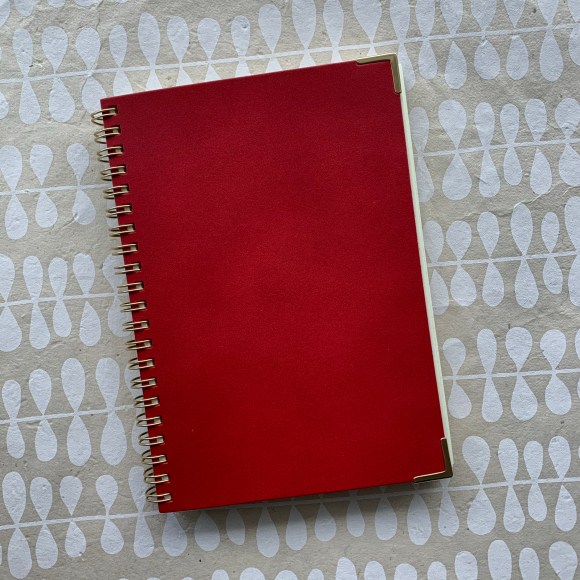 Kakimori notebook, red leather, gold accents