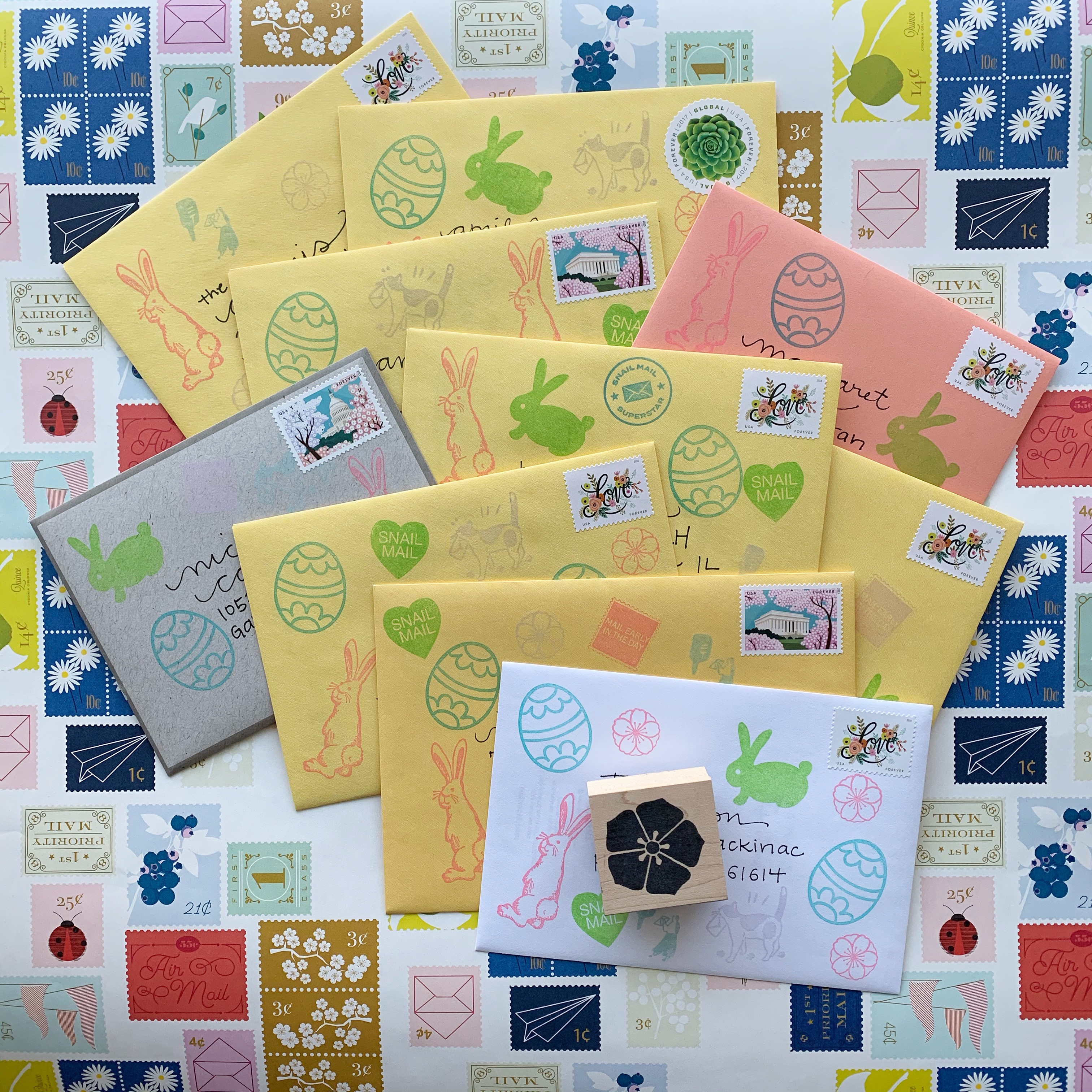write_on, national card and letter writing month, vintage postage, easter mail